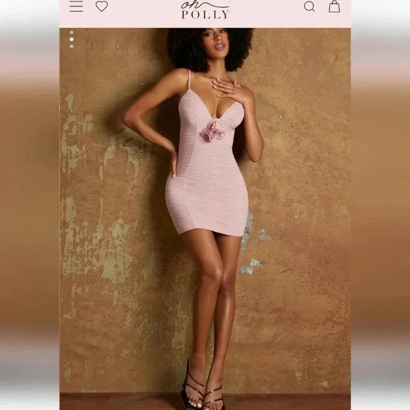 Oh Polly Dresses & Skirts - Oh Polly NERMINPlunge Neck Mini Dress with Flower Detail in Mauve size 10 NWT